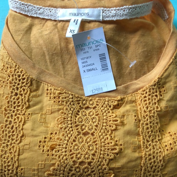 Maurices Mustard Lace Top -‎ XS - Picture 1 of 3